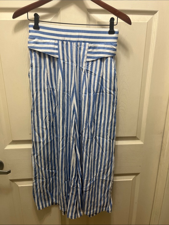 Fashion Clothing Pants - Blue & White Vertical Stripe Wide-Leg Pants with Tag S